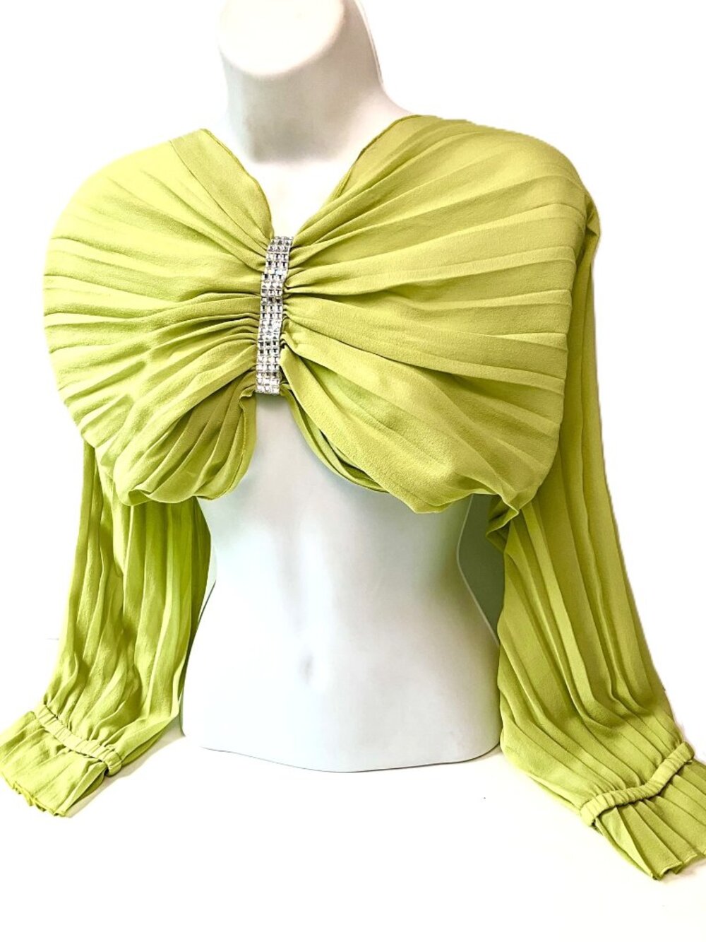 Light Green Long Sleeve Pleated Bolero with Crystals One Size